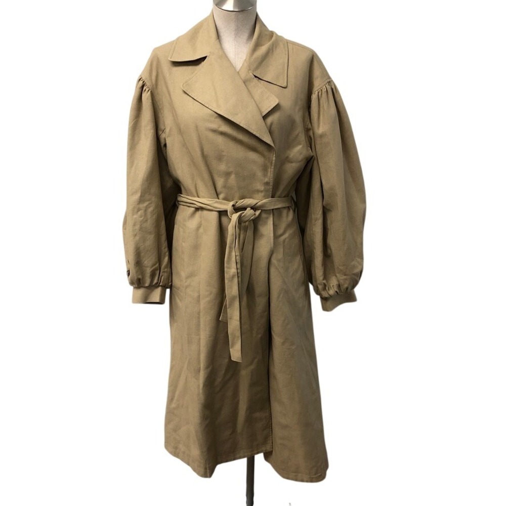 ASOS Design Trench Coat Womens 2 Tan Balloon Sleeve Belted Gorpcore Academia